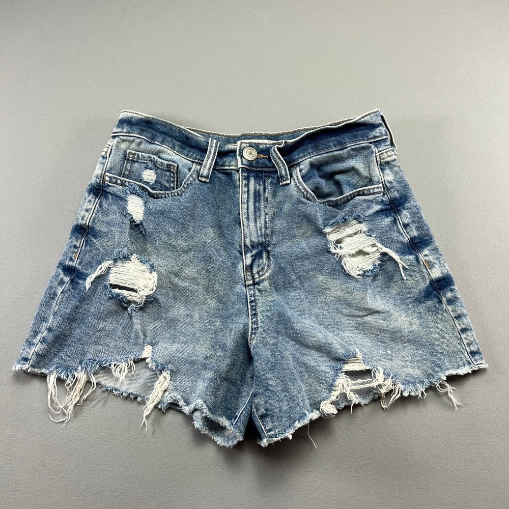 So Goods For Life 90's Boyfriend Shorts Womens 7/28 Blue Super High Rise Raw Hem